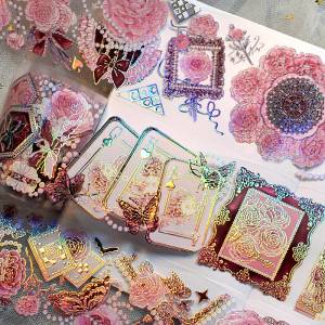 Retro Rose Lace Butterfly Silver Holographic Decorative Tape