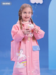 Raincoat for Kids with Backpack Night Eeflective Strip Waterproof Thickened Girls and Boys Raincoat