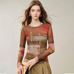 Oil Painting Ombre Gradient Printing Womens Blouse