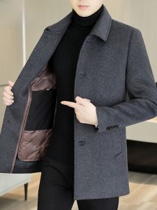 HENGYUANXIANG | High-End Brand Mens Woolen Coat Detachable Inner Down Liner Mid-Length Autumn Winter Fashionable City Style Single-Breasted