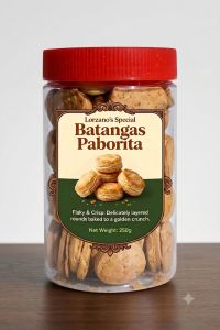Lorzanos Special Batangas Paborita - Flaky & Crisp Delicately layered rounds baked to a golden crunch. Net Weight 250g.