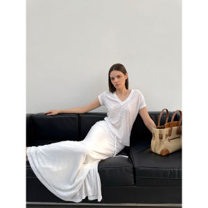 Lightweight Knit T-Shirt and Linen Wide Leg Pants Skirt Set