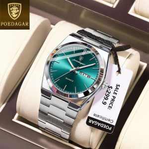 POEDAGAR watch for men original waterproof 2025 new fashion simple stainless steel dual calendar luminous quartz casual watch