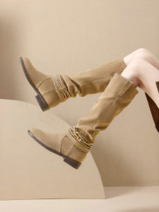 Josiny | Thick Sole Long Boots Retro Mocha Style Slimming Design