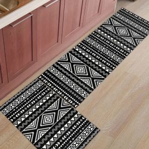 VIKAMA 2-Piece Minimalist Grey and Black Series Rugs for Bedroom and Kitchen Durable and Comfortable Floor Mats for Home Decor