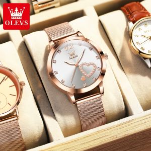 OLEVS watch for women original waterproof luminous diamond dial luxury elegant ladies watch Milanese steel band