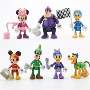 < Available > 7Pcs/set Anime Racing Mickey Minnie Action Figures Donald Duck Pluto Model Doll Toys For Children Gift Cake Decoration