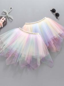 Girls Rainbow Fluffy Skirt Spring Autumn Cake Style Half-length Princess Dress Childrens Fashionable Short Skirt for Girls