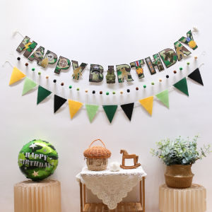 Green Camouflage Birthday Banner Boys Party Decoration Hat Pull Flag Background Wall Decor Happy Costume Military Style