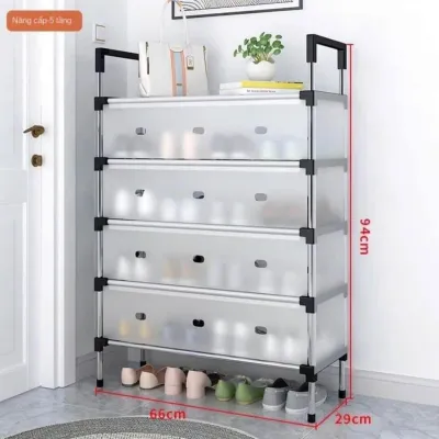 Kệ giày inox 5 tầng có vách mica chống bụi