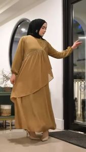 DRESS CERUTY WANITA MUSLIMAH BERMOTIF ELEGAN / GAMIS WANITA BERHIJAB TERBARU 2024