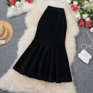 Váy Dài Nửa Thân Trên Dệt Kim Cạp Cao Ôm Sát Cơ Thể Kiểu Đuôi Cá Cho Nữ Mùa Xuân Thu Váy Midi Màu Trơn Phong Cách Hàn Quốc