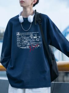 Loose Fit Long Sleeve Pure Cotton Mens T-shirt Spring Autumn Casual Base Layer Shirt Printed Youth Trend Breathable round Neck