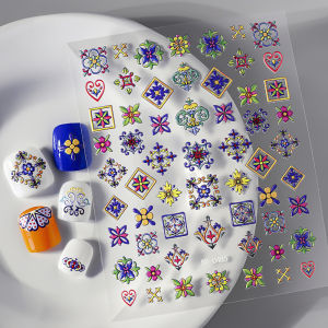 1Pcs 5D Bohemian Style Nail Art Stickers Baroque Symphony Flower Self-Adhesive Embossed Decals Abstract Nail Decoration Sliders