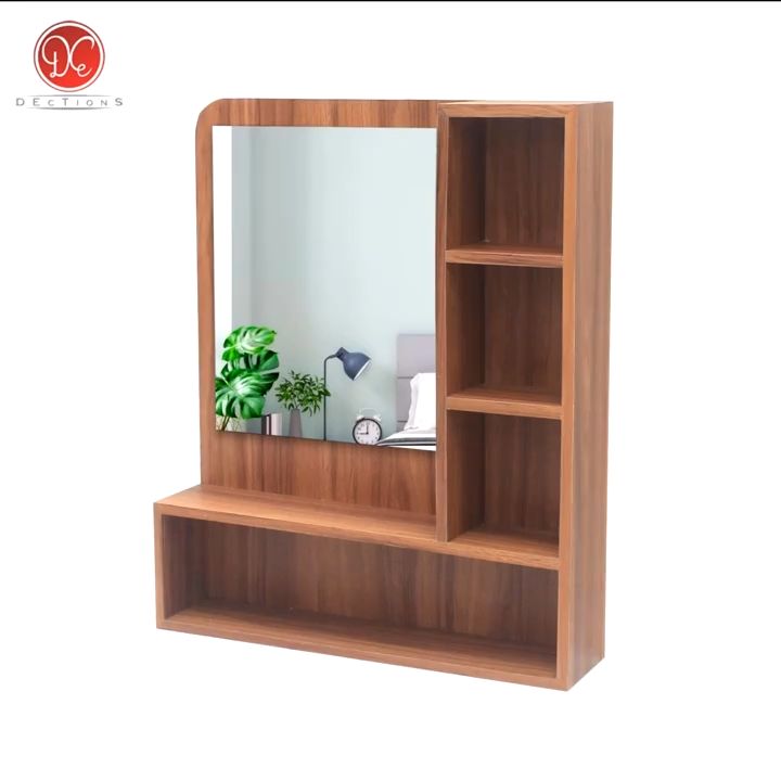 Rak Kosmetik Minimalis / Meja Hias Kamar Aesthetic Dengan Cermin Rias Tempel Dinding Gantung 60x50cm