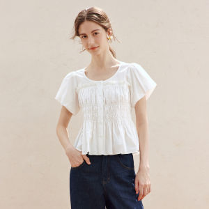 INMAN | Cotton French Waist-cinching Puff Sleeve Blouse