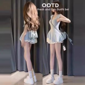 PEIZIXUAN | French Pink Irregular Waist-cinching Short Dress for Petite Spicy Girls