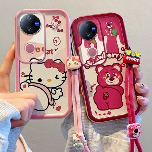 Phone Case VIVOV50 VIVO V50 5G Classic Cute Painted Cartoon Silicone Soft Casing with 3D Doll Lanyard Lens Protection Shockproof Back Cover