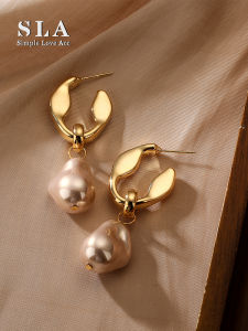 Simple Love ACC Private Fancy Special-Shaped Pearl Sister-in-Law Temperament Wild Silver Pin Earrings Female