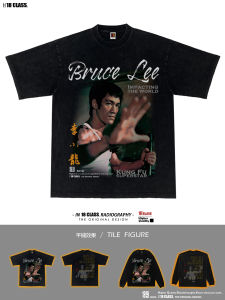 เสื้อยืดแขนสั้นผ้าฝ้ายแท้สไตล์ย้อนยุคสไตล์อเมริกันของ BruceLee ทรงหลวม คอลเลกชั่นฤดูใบไม้ร่วง 2022 สำหรับผู้ชาย
