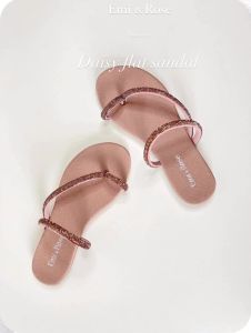 Xăng đan bệt xỏ ngón quai đính đá hồng pastel Emi & Rose - DAISY FLAT SANDALS WITH CRYSTAL Pink