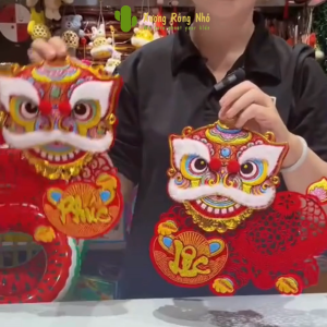 Cặp đôi tranh 3D Rắn con 34x20cm đỏ nhung 2 mặt phủ kim tuyến dán kính treo cửa trang trí Tết Ất Tị 2025 gồm 2 tranh