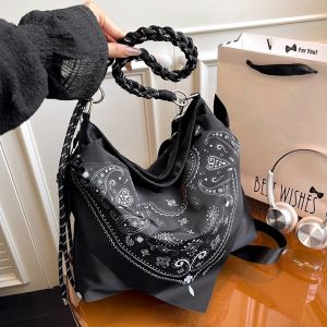 BYZZ Large Capacity Nylon Tote Bag Womens Casual Vacation Printed Shoulder Crossbody Bag Artistic Lazy Style Handbag