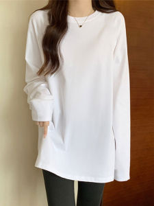 Áo Thun Dài Tay Màu Trắng Lót Lông Cừu Mùa Thu Đông Cho Nữ Áo Lót Phong Cách Mới 2025 Áo Chui Đầu Cổ Tròn Áo Thun Cotton Thường Ngày