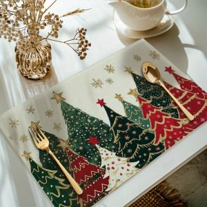 VIKAMA Christmas Limited Edition Kitchen Tablecloth and Napkin Set with Waterproof Christmas Tree Placemat