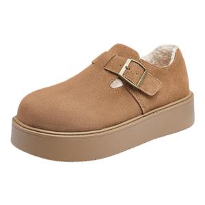 Daphne Thick Heel Birkenstock Womens Autumn Winter Fleece Lined Slip on Snow Boots round Toe mid Heel Soft Leather Shoes