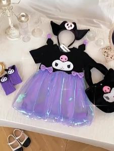 Summer Girl Baby Kuromi 3D Ear Dress Childrens Cute Cartoon Splicing Doll Dress