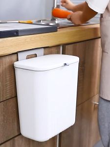 TOM 9L Trash Can with Cover Wall Mounted Hanging Trash Bin For Kitchen Cabinet Door With Lid trashcan Hanging Slide Garbage Bin COD