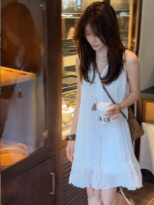 YUFUQING | French Elegant V-Neck Sleeveless Casual Loose Womens Dress Summer New Style White Short Skirt High Waist Polyester Fiber