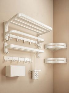 ตู้เสื้อเชิ้ตผ้าเช็ดตัวแบบติดผนัง 2 ชั้น วัสดุอะลูมิเนียม ตกแต่งสไตล์ครีม ไม่ต้องเจาะ สำหรับห้องน้ำและห้องน้ำ