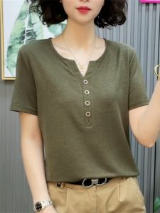 เสื้อยืดคอกลมแขนสั้นทรงหลวมสำหรับผู้หญิง ทรงเข้ารูป ทรงหลวม แขนสั้น ทรงเข้ารูป ผ้าฝ้าย สีสันสดใส ฤดูร้อน 2023