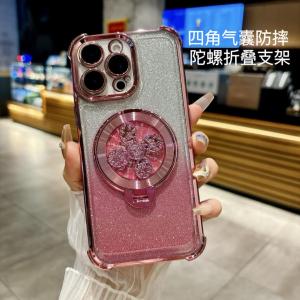 Foldable Gradient Color Anti-Fall Shockproof Phone Case with Stand for Apple iPhone 16 pro Max 15 pro 14 Lens Full Cover 13/12/11/X/XS Soft Shell