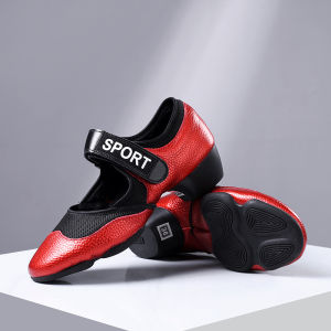 SHIPAILUO | รองเท้าเต้นรำสี่แยกสำหรับผู้หญิง รองเท้าเต้นรำสากลพื้นนุ่มระบายอากาศได้ดีสำหรับผู้ใหญ่ รองเท้าเต้นรำแบบสวมหัวโค้งมน พื้นยาง