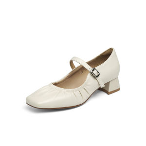 Reddragonfly | Comfortable High Heel Mary Jane Square Toe Chunky Heel Womens Leather Shoes