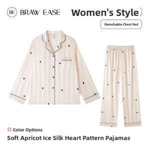 BE | Teddy Bear Long Sleeve Autumn Silk Pajamas Set with Padding