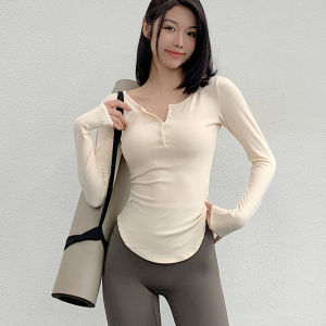 Spring Autumn V-neck Yoga Clothes Womens Slimming Fitness Sports Top Pilates Long Sleeve High Elastic Outdoor Quick Dry Shirt