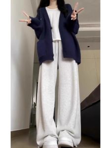 หลวม เสื้อสเวตเตอร์ถักยาวฤดูใบไม้ร่วง ผู้หญิง แจ๊กเก็ต คาร์ดิเกน ผ้าปกติติดกระดุมคอวี กระดุมแถวเดียว สีบริสุทธิ์