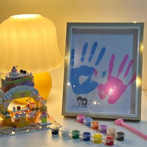 Miumiu DIY Couple Hand Paint Shadow Box Frame 8R with Paint Set Wooden Handprint Photo Frame Display Gifts