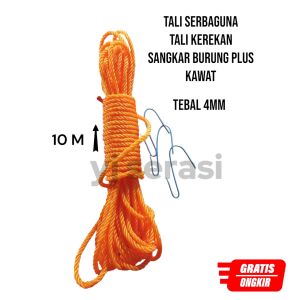 tali tambang PE serbaguna tali kerekan sangkar burung panjang 10 meter tebal 4mm plus kawat