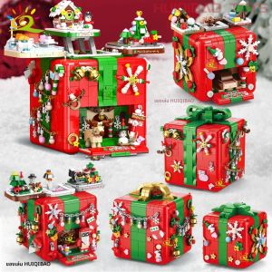 HUIQIBAO คริสต์มาสของขวัญกล่องกลไกเซอร์ไพรส์บล็อกตัวต่อ DIY กวางเอลค์สโนว์แมนอิฐเครื่องประดับของเล่นสำหรับเด็กผู้ใหญ่