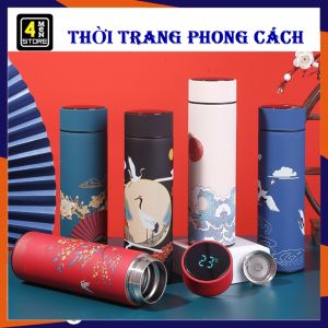 Bình Giữ Nhiệt Inox Họa Tiết Cổ Trang Có Đèn Led Hiển Thị Nhiệt Độ Và Lõi Lọc Trà Cao Cấp 500ML- Cốc  Ly Giữ Nhiệt INOX 340 Chịu Nhiệt Nóng Và Lạnh
