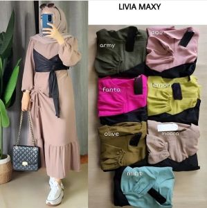 Livia Dress Maxy Gamis Muslim Bahan Crinkel Polos Basic OOTD Kondangan kekinian
