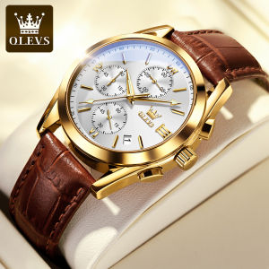 OLEVS | OLEVS Quartz Watch for Men Multifunctional Chronograph Dial Leather Strap Waterproof Luminous High Quality Mens Wristwatches