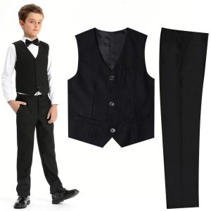 Kids Clothes Boys Suit Wedding Flower Formal Easter Child Party Ceremony Birthday Costume Photography with Vest Pants 5PCS