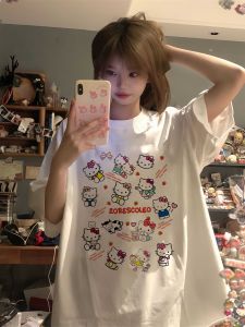 Hellokitty Short Sleeve Hello Kitty T-Shirt Girl Older Kids Summer Junior High School Students Loose Half-Sleeve Top