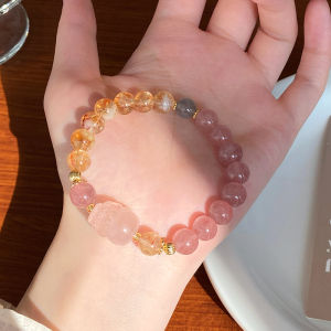 Delightful Sweet Natural Strawberry Crystal Pink Quartz Bracelet Gift for Best Friend Fashionable Jewelry Hand Chain